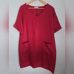 GRAE COVE Cherry Red Linen Dress